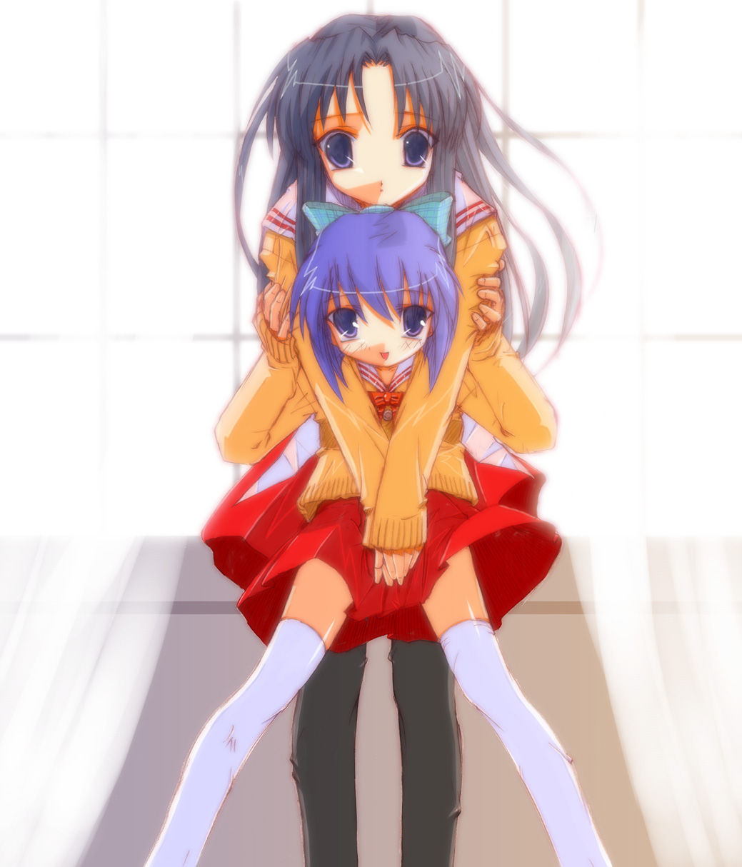 akayama yukihe, kawana misaki, kouzuki mio, one – kagayaku kisetsu e, highres, 00s, 2girls, multiple girls, pantyhose, school uniform, serafuku