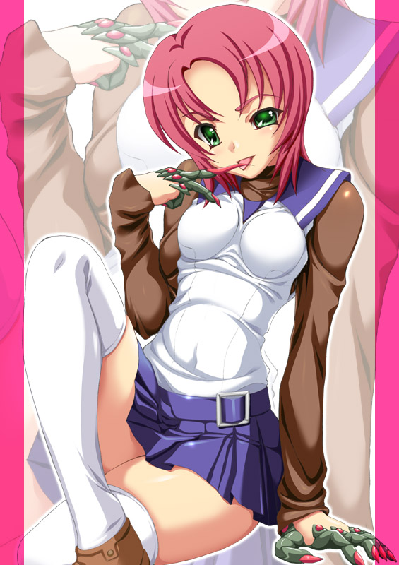 shiruko (inosin), yuuki nao, my-hime, 00s, claws, fingernails, long fingernails, school uniform, serafuku, thighhighs, white thighhighs
