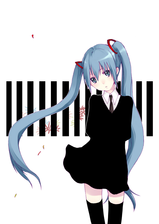 itou nanami, hatsune miku, vocaloid, 1girl, blue hair, female focus, solo, thighhighs, twintails