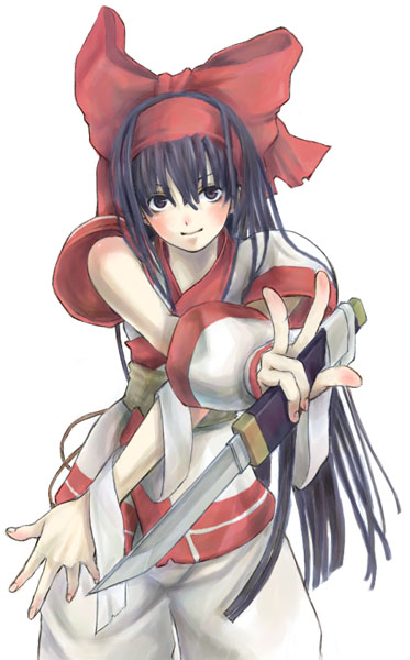 nakoruru, samurai spirits, 1girl, bow, female focus, hair bow, knife, long hair, red bow, solo