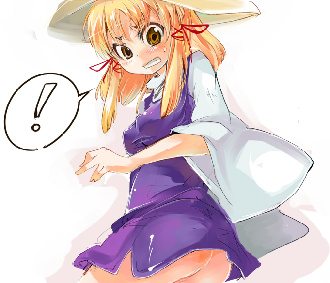 cis (carcharias), moriya suwako, touhou, 1girl, ass, blonde hair, breasts, female focus, hat, no panties, solo, white background