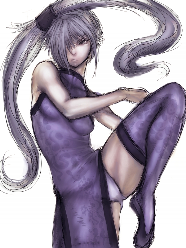 fumio (rsqkr), kuradoberi jam, arc system works, guilty gear, bare shoulders, china dress, chinese clothes, dress, panties, pantyshot, serious, solo, thighhighs, underwear