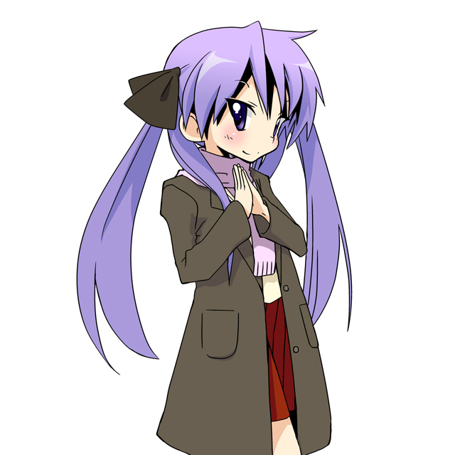ueno tsuyoshi, hiiragi kagami, lucky star, 00s, blush, coat, scarf, solo