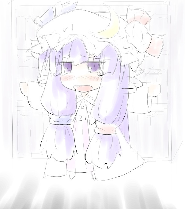 natsuki (silent selena), patchouli knowledge, touhou, 1girl, chibi, female focus, full body, sketch, solo, standing
