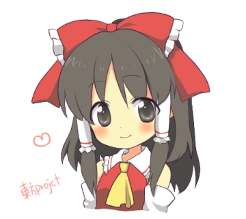 hakurei reimu, touhou, lowres, 1girl, blush, chibi, female focus, simple background, solo