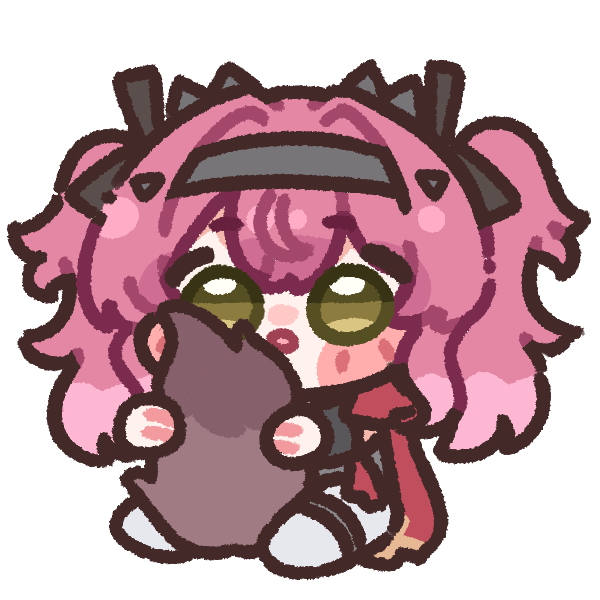 bugi 33, lupa (wuthering waves), wuthering waves, 1girl, :o, between legs, blush stickers, chibi, chibi only, facing viewer, hair ornament, holding own tail, looking at viewer, open mouth, sitting, solo, tail, tail between legs, white background, wolf tail, yellow eyes