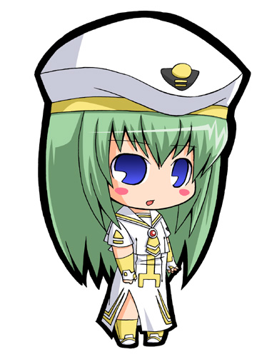 suntail, alice carroll, aria (manga), uniform, lowres, 00s, blue eyes, blush stickers, chibi, green hair, long hair, pac-man eyes, solo