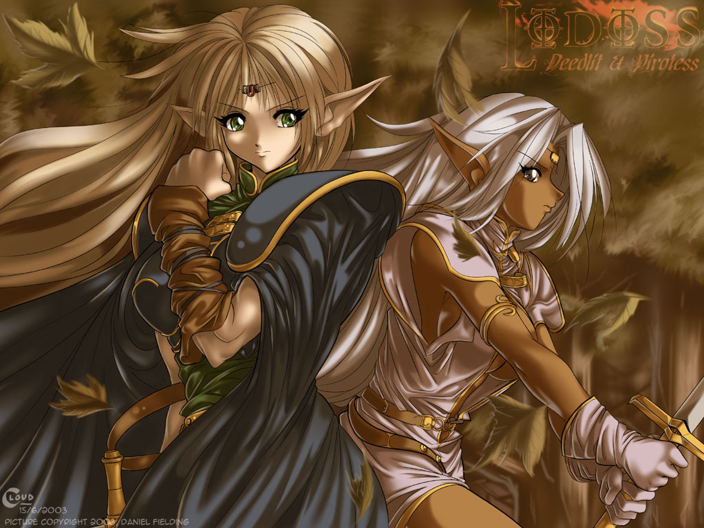 deedlit, pirotess, cape, dark elf, dark skin, elf, gloves, pointy ears, sword, weapon