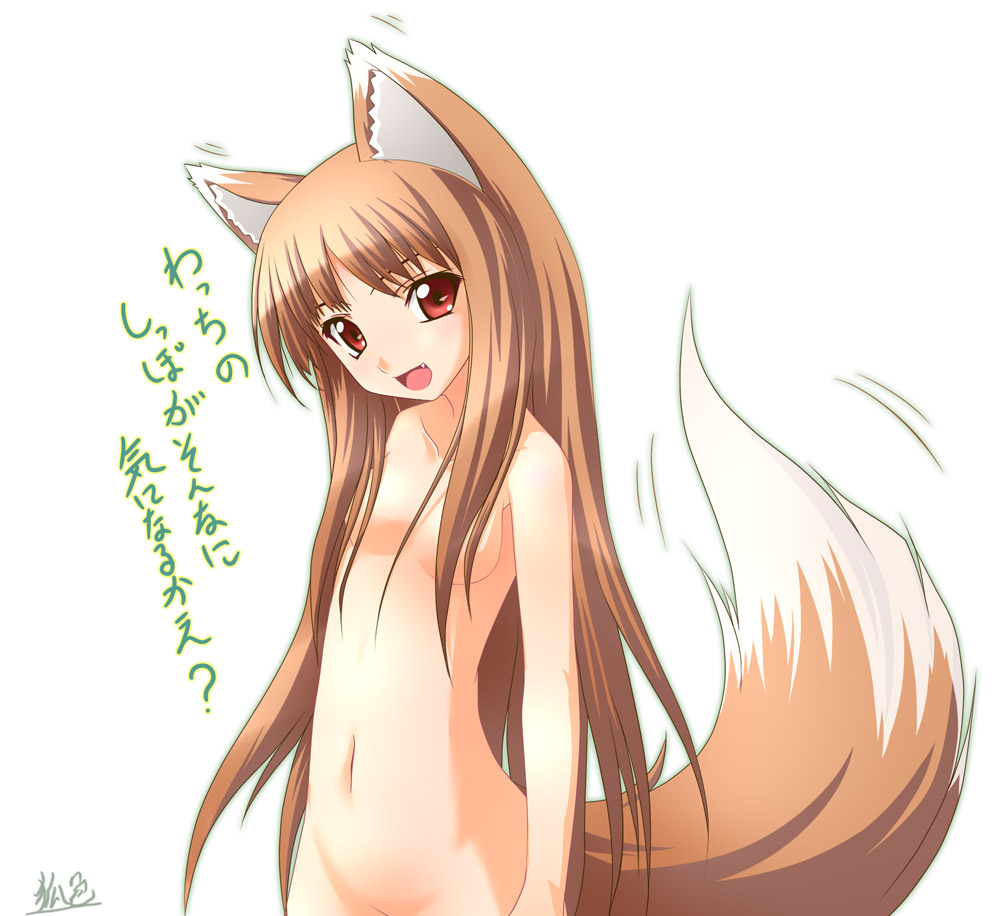 kazami karasu, holo, spice and wolf, duplicate, translated, 00s, animal ears, nude, solo, tail, wolf ears, wolf tail