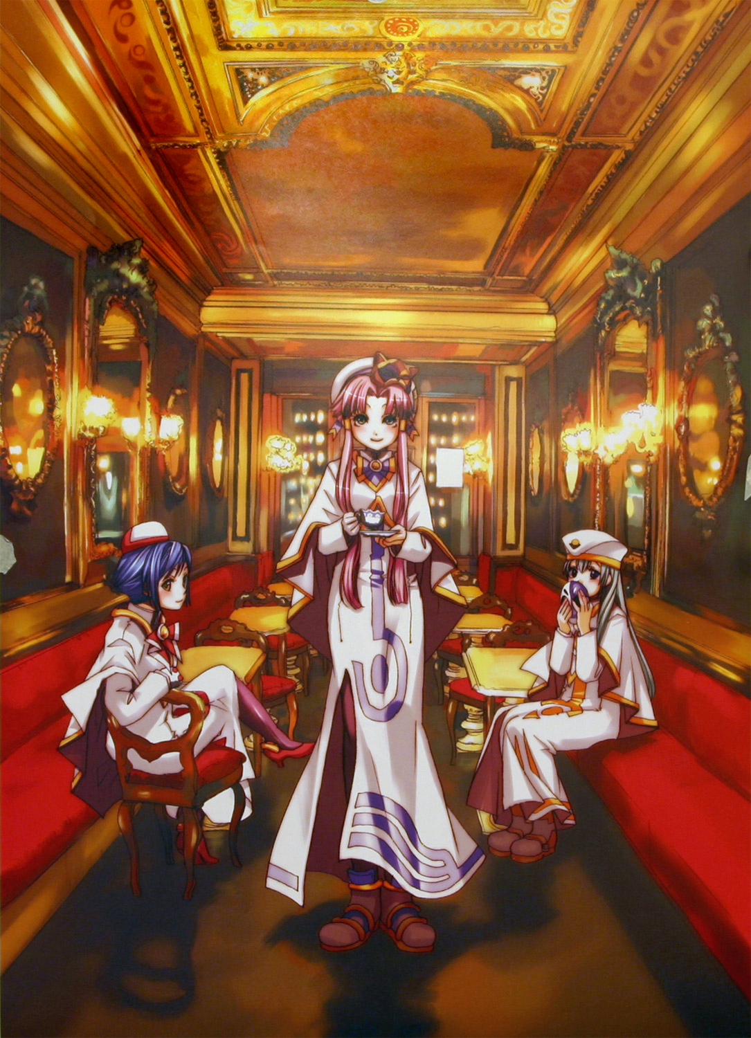 amano kozue, aika granzchesta, alice carroll, mizunashi akari, aria (manga), black legwear, highres, 00s, high collar, pantyhose