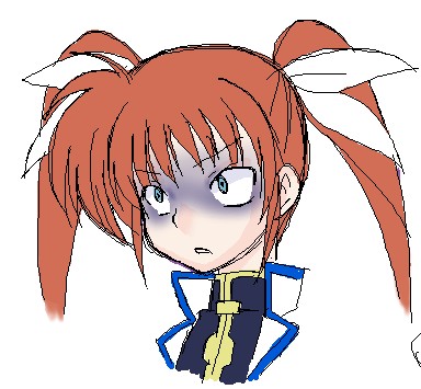takamachi nanoha, lyrical nanoha, mahou shoujo lyrical nanoha, mahou shoujo lyrical nanoha strikers, lowres, 00s, 1girl, female focus, jacket, magical girl, oekaki, open clothes, open jacket, red hair, solo, twintails, upper body, white devil