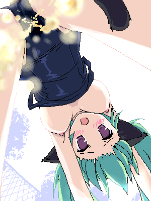 lowres, animal ears, blush, breasts, cat ears, one-piece swimsuit, open mouth, peeing, school swimsuit, swimsuit