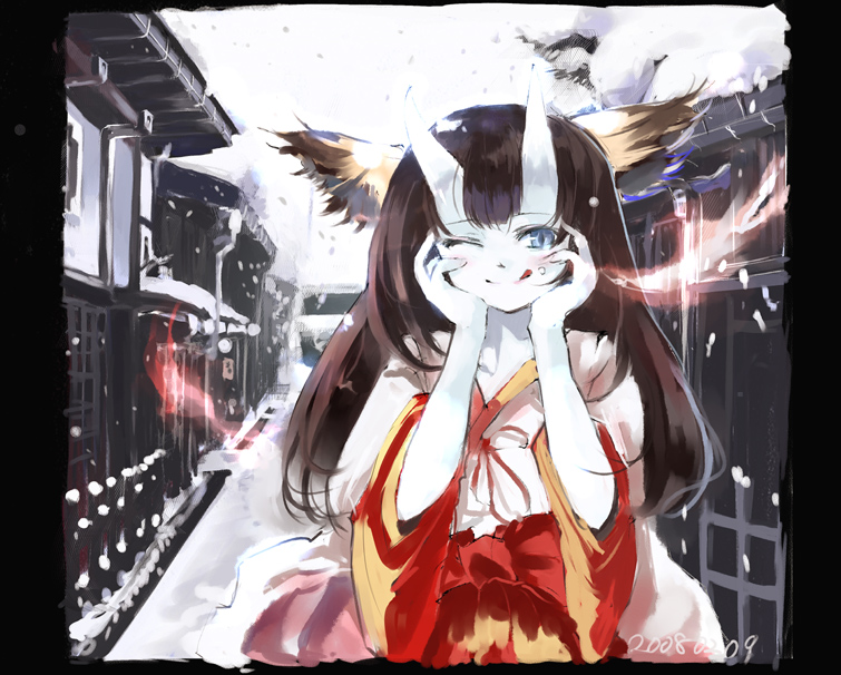 mo, shunsei (muratou), fire ii, viprpg, horns, japanese clothes, solo, tongue