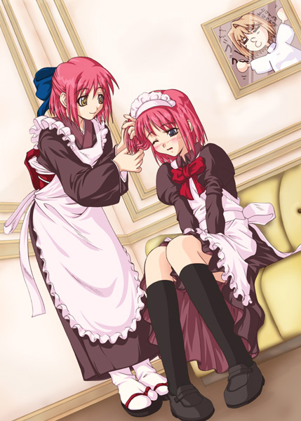 arcueid brunestud, hisui (tsukihime), kohaku (tsukihime), tsukihime, 00s, 2girls, maid, multiple girls, red hair, siblings, sisters, twins