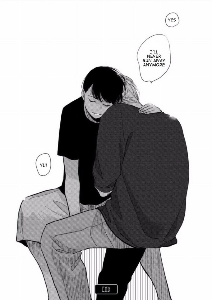 2boys, black shirt, full body, hug, kei (niichan), male focus, multiple boys, niichan (manga), shirt, short hair, smile, teeth, text focus, white background, yui (niichan)