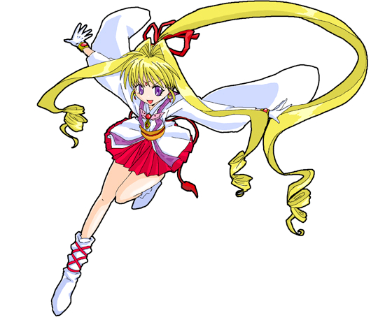 hokoro, kaitou jeanne, kusakabe maron, kamikaze kaitou jeanne, bad id, bad pixiv id, 1990s (style), blonde hair, boots, gloves, long hair, ponytail, purple eyes, retro artstyle, simple background, solo, very long hair, white background, white boots