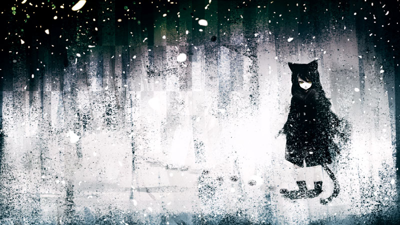 kei (keigarou), original, tagme, animal ears, black boots, boots, cat ears, cat girl, greyscale, monochrome, snow