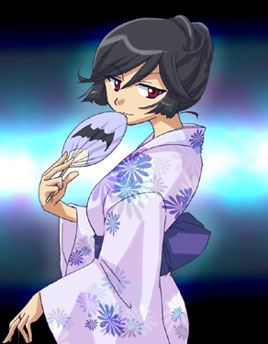 onyx (artist), kamura reiri, kaibutsu oujo, lowres, 00s, black hair, hand fan, japanese clothes, kimono, red eyes, vampire