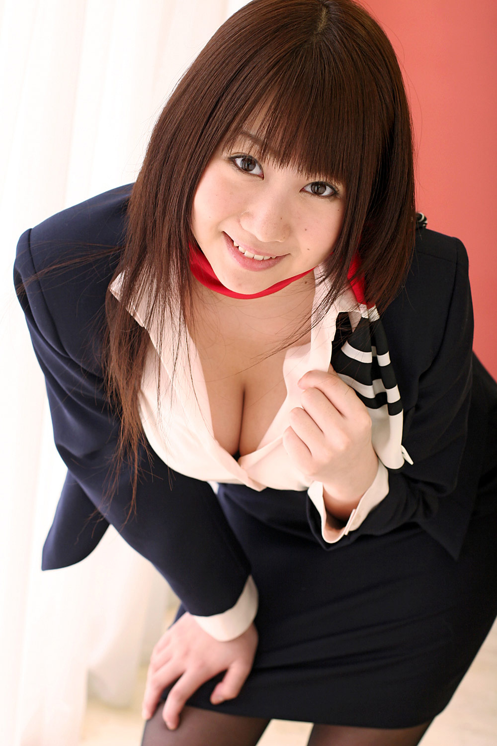 highres, photo (medium), tagme, asian, bent over, cosplay, flight attendant, smile, travel attendant