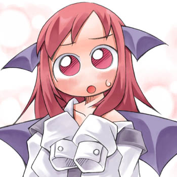 nyagakiya, koakuma, embodiment of scarlet devil, touhou, lowres, 1girl, chibi, female focus, head wings, red eyes, red hair, solo, white background, wings