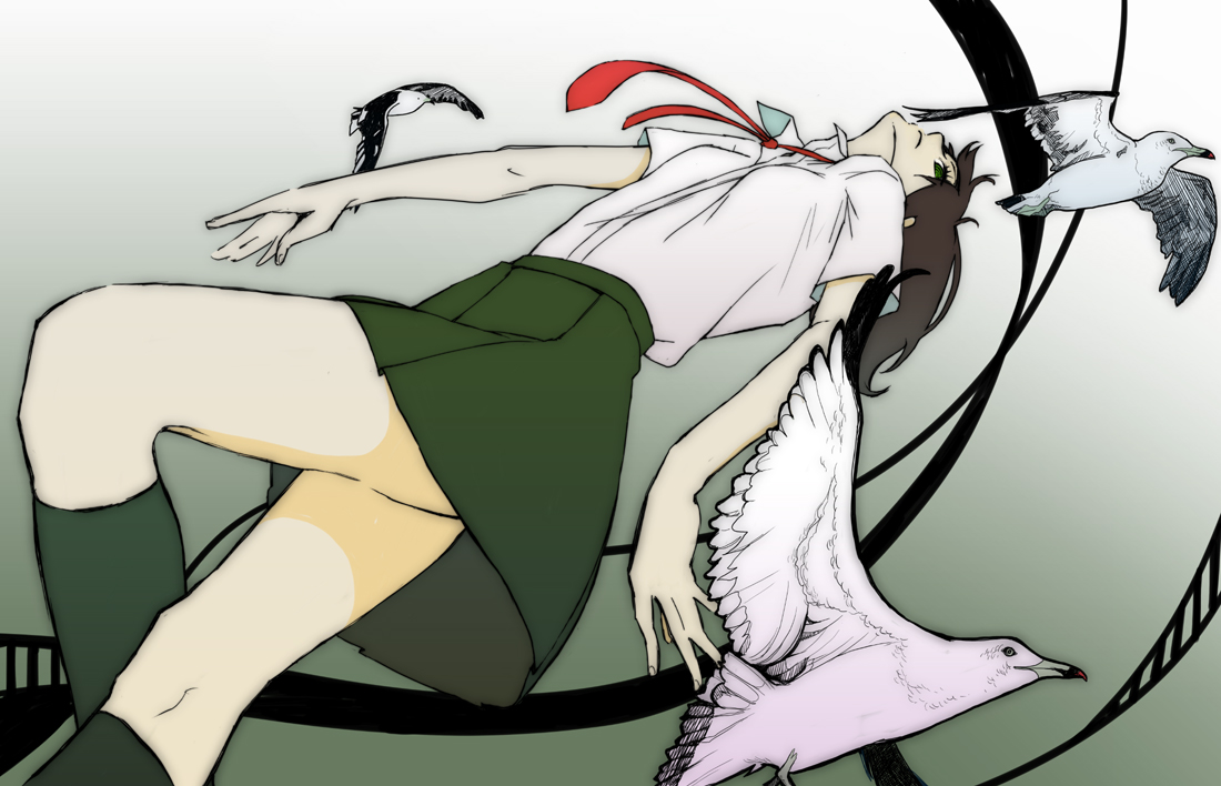tanaka hirotaka, original, 1girl, bird, dove, female focus, school uniform, serafuku, solo