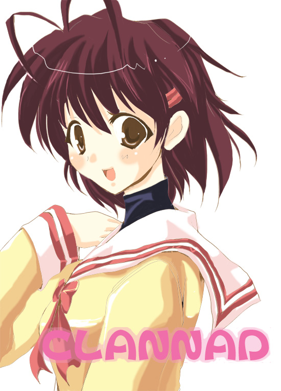 furukawa nagisa, clannad, 00s, 1girl, antenna hair, female focus, school uniform, serafuku, solo