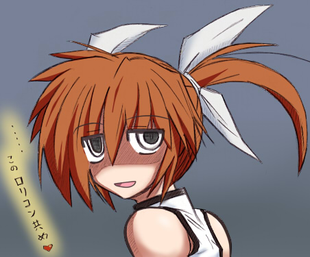 jikai, takamachi nanoha, lyrical nanoha, mahou shoujo lyrical nanoha, lowres, 00s, 1girl, female focus, heart, kono lolicon domome, magical girl, no jacket, red hair, solo, spoken heart, twintails, white devil