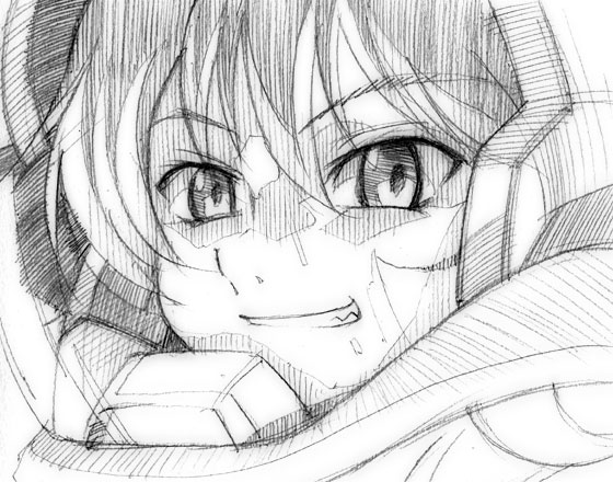 gofu, nena trinity, gundam, gundam 00, traditional media, 00s, greyscale, monochrome, sketch, solo