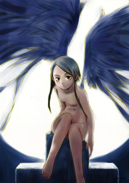 tagme, angel, barefoot, feet, flat chest, nude, solo, wings
