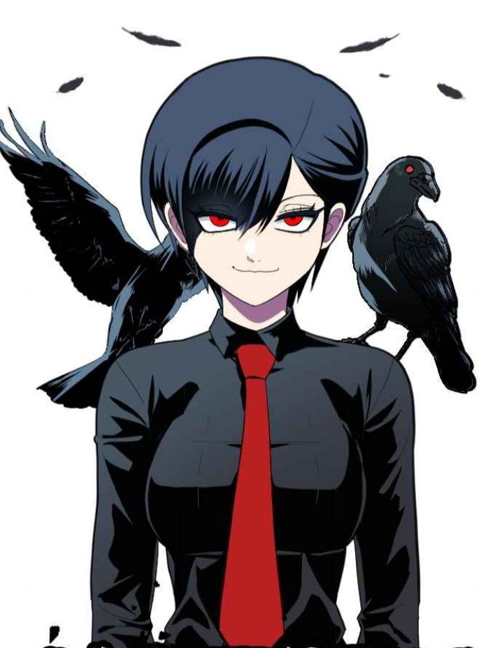 1girl, black hair, black shirt, blush, breasts, cuervo, female focus, looking at viewer, plaything, red eyes, shirt, short hair, smile, smiley face, white background, yoon karma