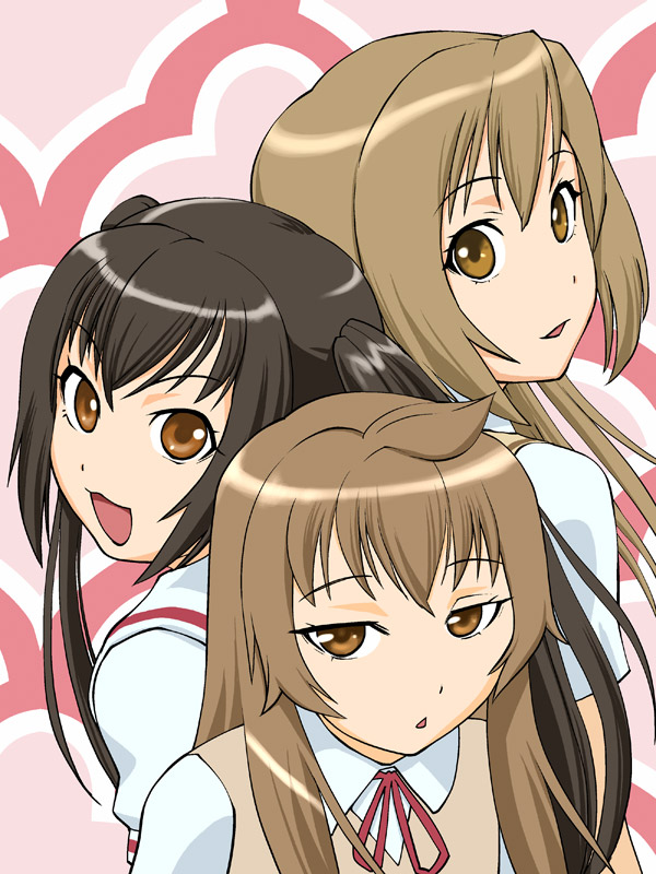 ueyama michirou, minami chiaki, minami haruka, minami kana, minami-ke, 00s, ahoge, brown eyes, brown hair