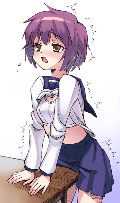 oryo (oryo04), original, 1girl, blush, bra, clothes lift, crotch rub, female focus, female masturbation, lingerie, masturbation, orgasm, school uniform, serafuku, shirt lift, short hair, skirt, solo, table, table humping, trembling, underwear