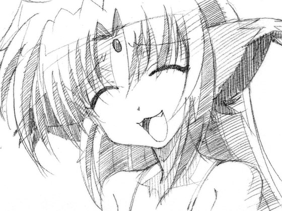gofu, arf, lyrical nanoha, mahou shoujo lyrical nanoha, traditional media, 00s, greyscale, monochrome, sketch, solo