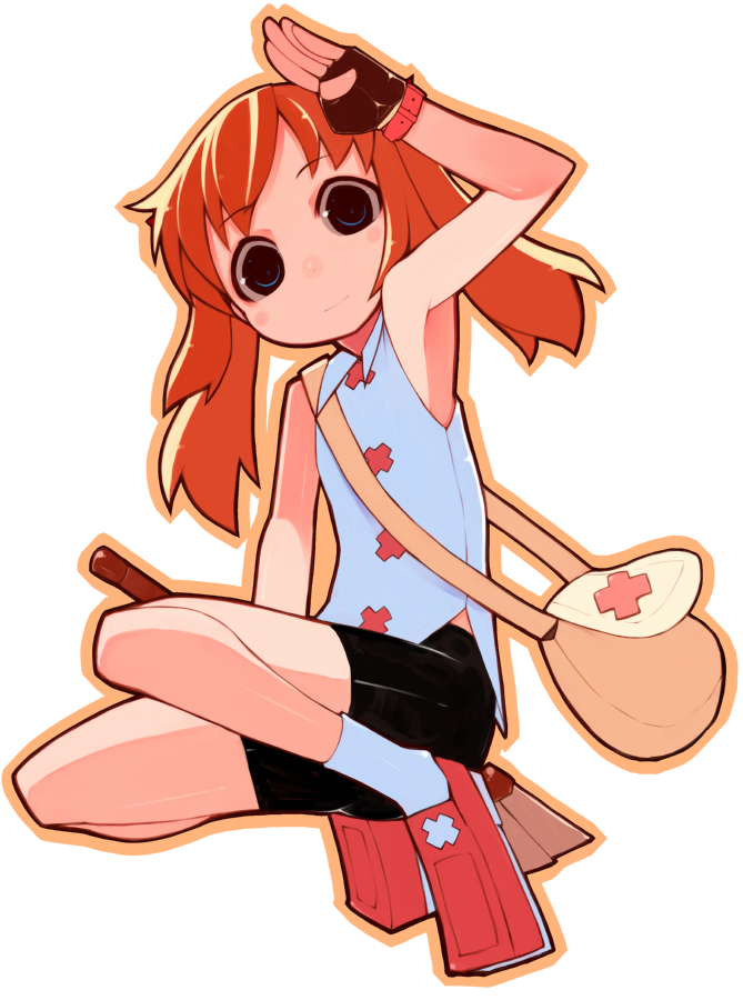 bachera, pakky (bachera), original, 1girl, blonde hair, broom, female focus, red hair, socks, solo, twintails, witch
