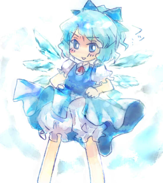 kinkirara, queen qko, cirno, embodiment of scarlet devil, touhou, 1girl, bloomers, bow, female focus, solo, underwear, white bloomers
