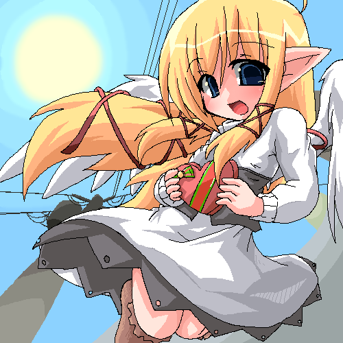 kanidiru, kanijiru, lowres, 1girl, angel, blonde hair, female focus, oekaki, solo, valentine, wings
