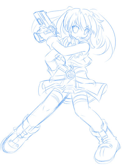 d.a, cross mirage, teana lanster, lyrical nanoha, mahou shoujo lyrical nanoha, mahou shoujo lyrical nanoha strikers, 00s, 1girl, blue theme, female focus, monochrome, sketch, solo, thighhighs