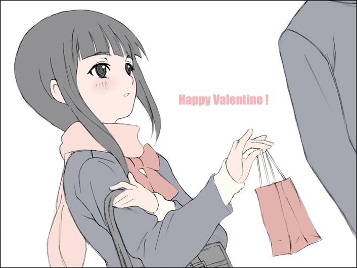 jumpei, original, 1girl, happy valentine, scarf, solo focus, valentine