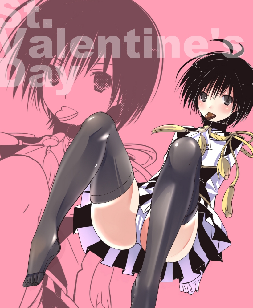 taira tsukune, kikuchi makoto, idolmaster, idolmaster (classic), 00s, 1girl, antenna hair, feet, female focus, lying, panties, solo, spread legs, thighhighs, underwear, valentine