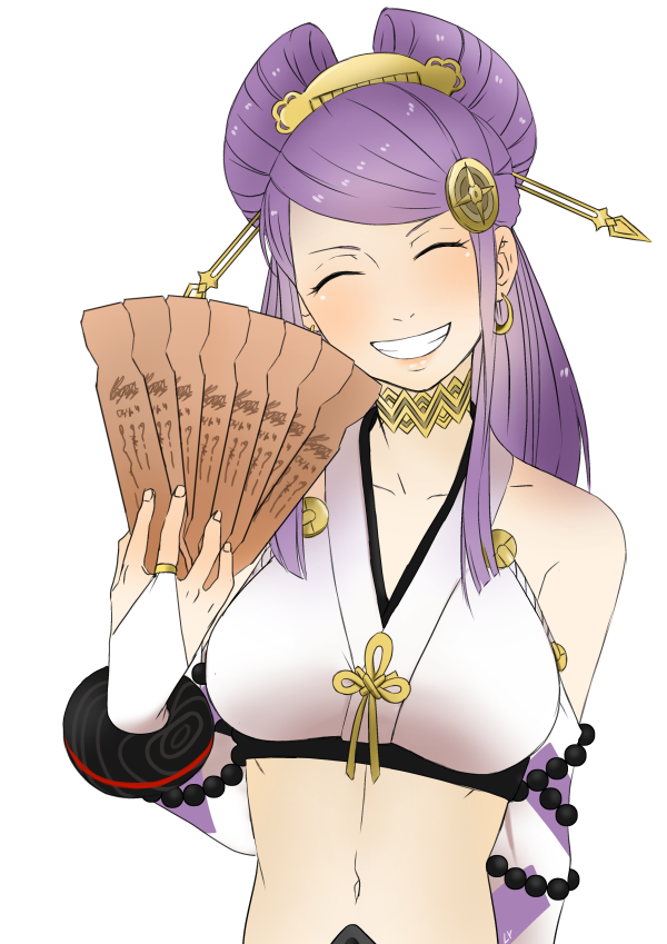 plaemon, orochi (fire emblem), fire emblem, fire emblem fates, nintendo, breasts, choker, closed eyes, detached sleeves, hair ornament, japanese clothes, large breasts, purple hair, transparent background
