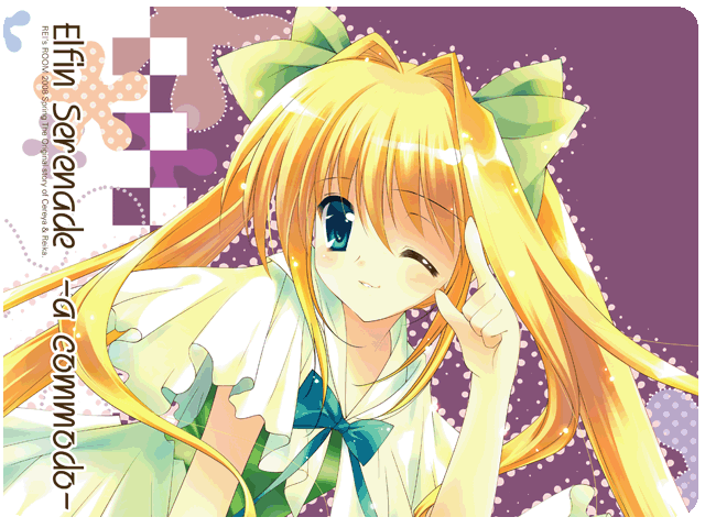 rei (artist), rei (rei's room), 1girl, blonde hair, bow, female focus, hair bow, one eye closed, solo, twintails, wink