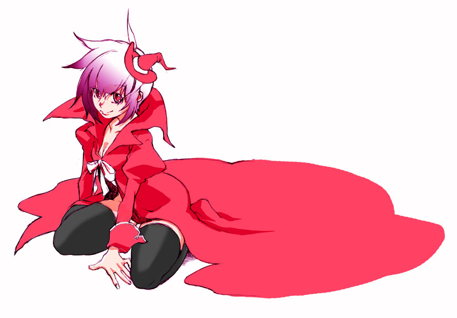 hatomugi, tagme, cape, purple hair, solo, thighhighs, zettai ryouiki