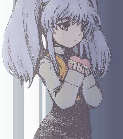 hoshino ruri, kidou senkan nadesico, uniform, lowres, blouse, oekaki, shirt, solo, twintails, valentine, white shirt