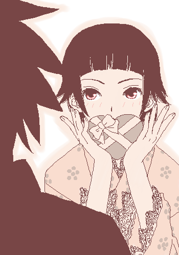 gusu, itoshiki nozomu, tsunetsuki matoi, sayonara zetsubou sensei, lowres, 00s, 1boy, 1girl, monochrome, oekaki, pink theme, sepia, stalking, staring, valentine