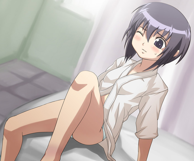 baanin, kawazoe tamaki, bamboo blade, 00s, 1girl, female focus, indoors, panties, solo, sprain, underwear