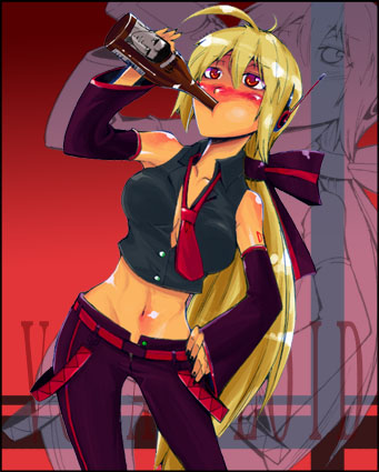 abe takakazu, yowane haku, vocaloid, lowres, 1girl, alcohol, alternate color, cameo, female focus, long hair, solo, very long hair, yaranaika