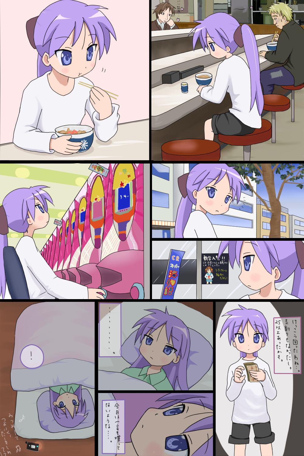 mountain pukuichi, hiiragi kagami, kagamin bocchi, lucky star, highres, translation request, 00s, 1girl, comic