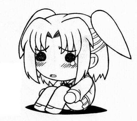 yumizuka satsuki, tsukihime, lowres, 00s, chibi, greyscale, monochrome, sad, tears, twintails, two side up