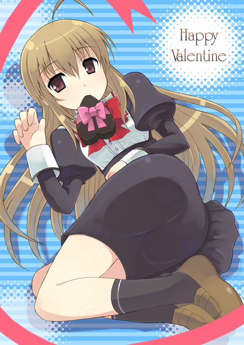 otoutogimi, miyanokouji mizuho, otome wa boku ni koishiteru, 00s, 1boy, chocolate, happy valentine, male focus, mouth hold, solo, trap, valentine