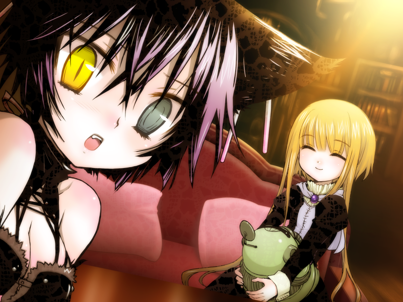 kia (53y), ati, ati (sekien no inganock), kia (sekien no inganock), liarsoft, sekien no inganock, steampunk (liarsoft), game cg, 2girls, animal ears, cat ears, heterochromia, multiple girls